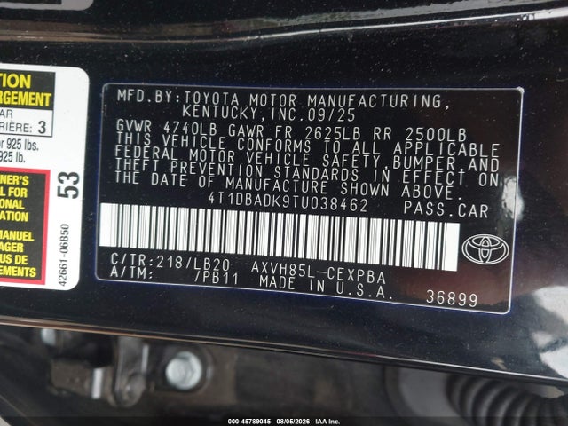 Продажа на аукционе авто 2026 Toyota Camry Xse, vin: 4T1DBADK9TU038462, номер лота: 45789045