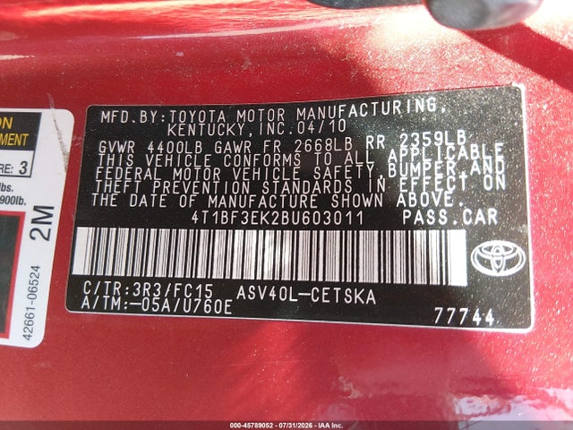 Aukcja sprzedaży 2011 Toyota Camry Se, vin: 4T1BF3EK2BU603011, numer aukcji: 45789052