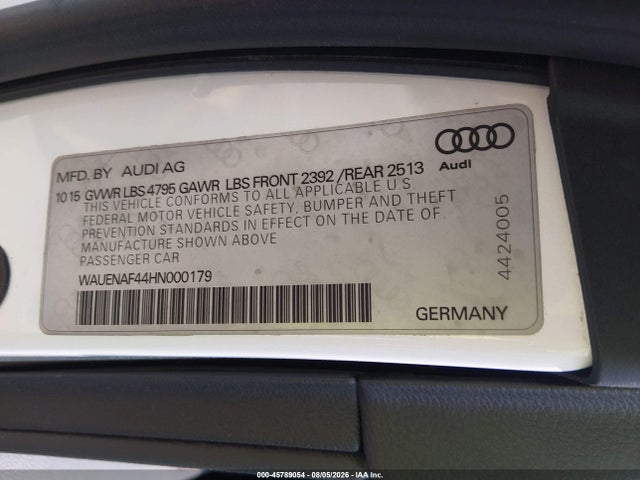 Продажа на аукционе авто 2017 Audi A4 Premium Plus, vin: WAUENAF44HN000179, номер лота: 45789054