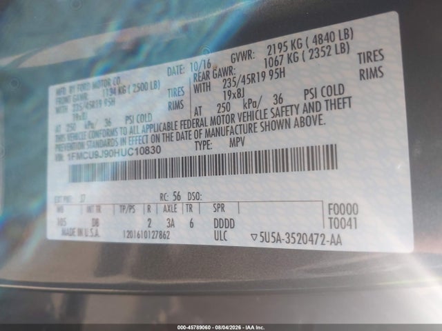 Ford Escape Titanium 2017 1FMCU9J90HUC10830 Image 9