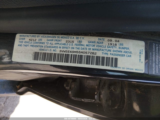 Продажа на аукционе авто 2005 Volkswagen Jetta Gli 1.8t, vin: 3VWSE69M55M057282, номер лота: 45789069