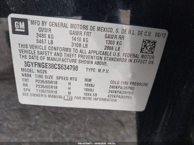Aukcja sprzedaży 2012 Cadillac Srx Standard, vin: 3GYFNGE38CS634798, numer aukcji: 45789071