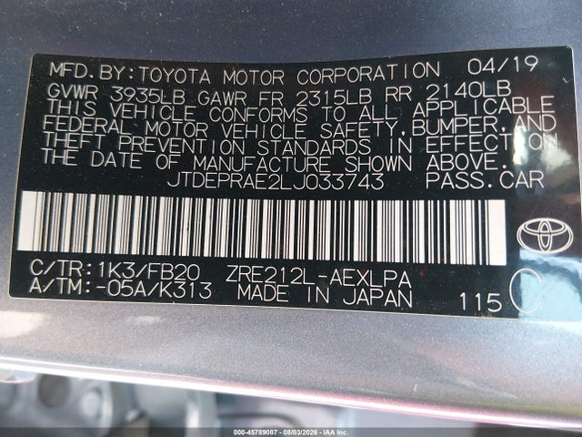 Toyota COROLLA LE 2020 JTDEPRAE2LJ033743 Image 9