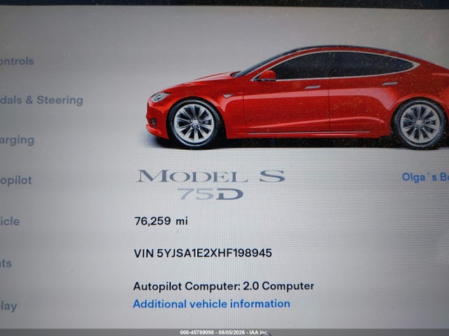 Tesla Model S 100d/60d/75d/90d/p100d 2017 5YJSA1E2XHF198945 Image 16
