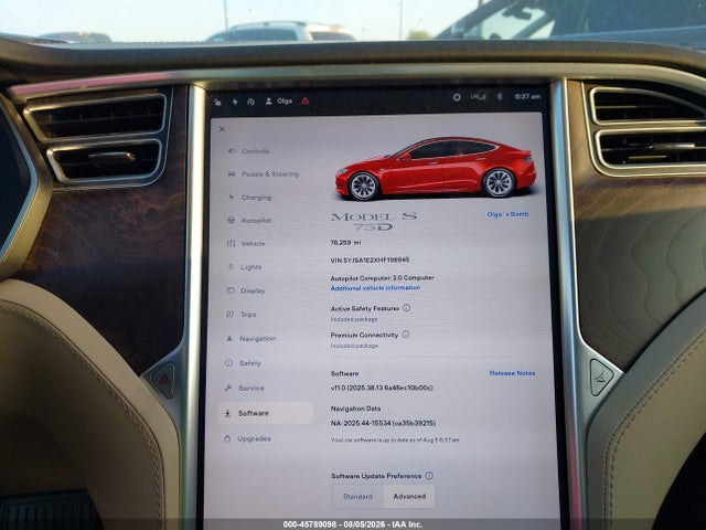 Tesla Model S 100d/60d/75d/90d/p100d 2017 5YJSA1E2XHF198945 Image 7