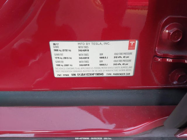 Tesla Model S 100d/60d/75d/90d/p100d 2017 5YJSA1E2XHF198945 Image 9