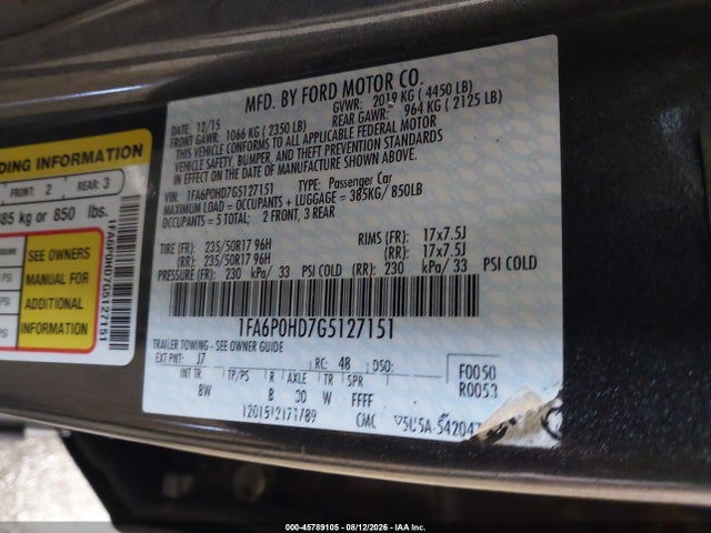 Ford FUSION SE 2016 1FA6P0HD7G5127151 Image 9