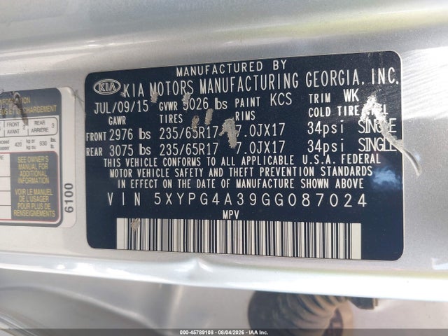 5XYPG4A39GG087024 KIA Sorento 2.4l L