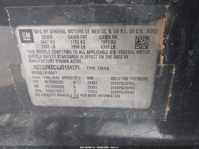 Продаж на аукціоні авто 2018 Gmc Sierra 1500 Slt, vin: 3GTU2NEC4JG104371, номер лоту: 45789115