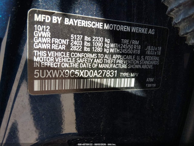 Aukcja sprzedaży 2013 Bmw X3 Xdrive28i, vin: 5UXWX9C5XD0A27831, numer aukcji: 45789122