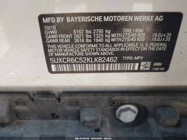 Aukcja sprzedaży 2019 Bmw X5 Xdrive40i, vin: 5UXCR6C52KLK82462, numer aukcji: 45789159