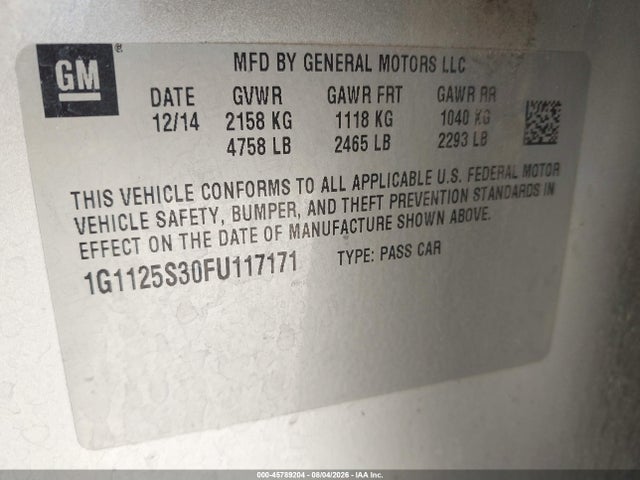 Chevrolet Impala 2lt 2015 1G1125S30FU117171 Image 9