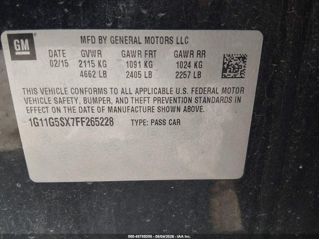 Aukcja sprzedaży 2015 Chevrolet Malibu 2lz, vin: 1G11G5SX7FF265228, numer aukcji: 45789208
