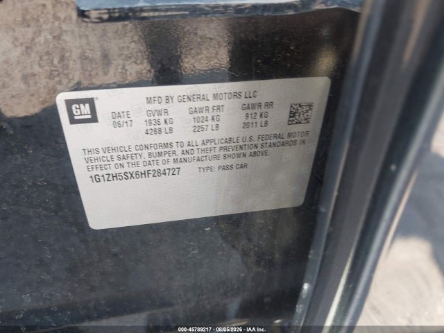 2017 Chevrolet Malibu Premier მანქანა იყიდება აუქციონზე, vin: 1G1ZH5SX6HF284727, აუქციონის ნომერი: 45789217