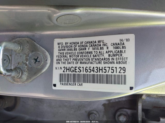 Продажа на аукционе авто 2003 Honda Civic Lx, vin: 2HGES16543H575129, номер лота: 45789219