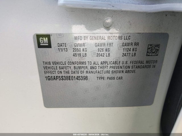 2014 Cadillac Ats Premium მანქანა იყიდება აუქციონზე, vin: 1G6AF5S38E0145398, აუქციონის ნომერი: 45789225