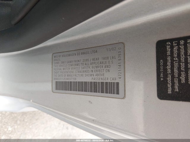 Продажа на аукционе авто 2003 Volkswagen Gti 1.8t, vin: 9BWDE61J534037156, номер лота: 45789232