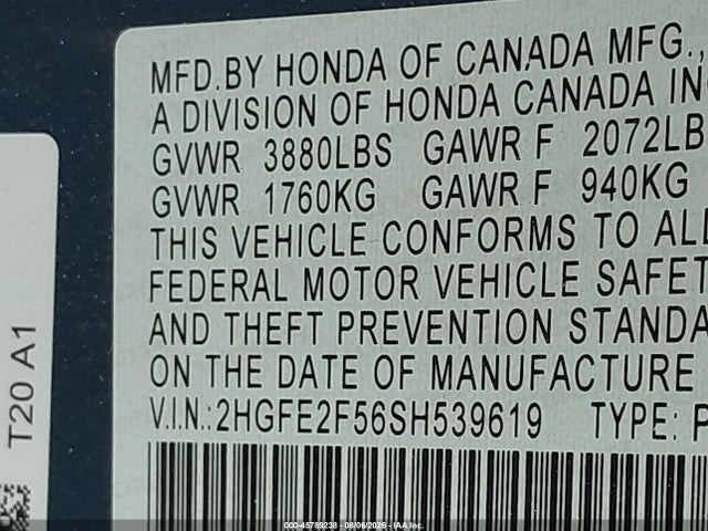 Продаж на аукціоні авто 2025 Honda Civic Sport, vin: 2HGFE2F56SH539619, номер лоту: 45789238