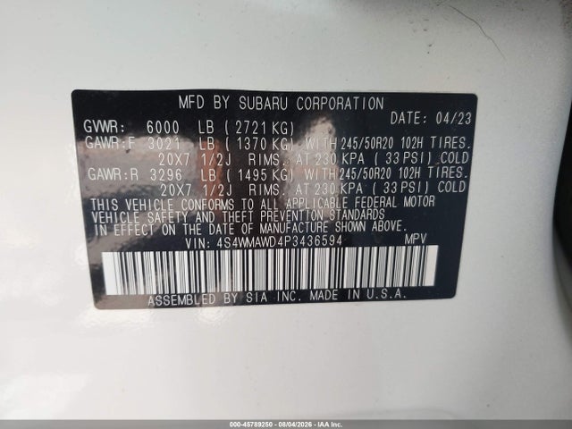 45789250 :رقم المزاد ، 4S4WMAWD4P3436594 vin ، 2023 Subaru Ascent Touring 7-passenger مزاد بيع