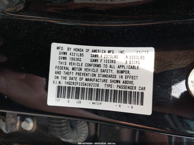 1HGCR2F02GA082339 Honda ACCORD EX