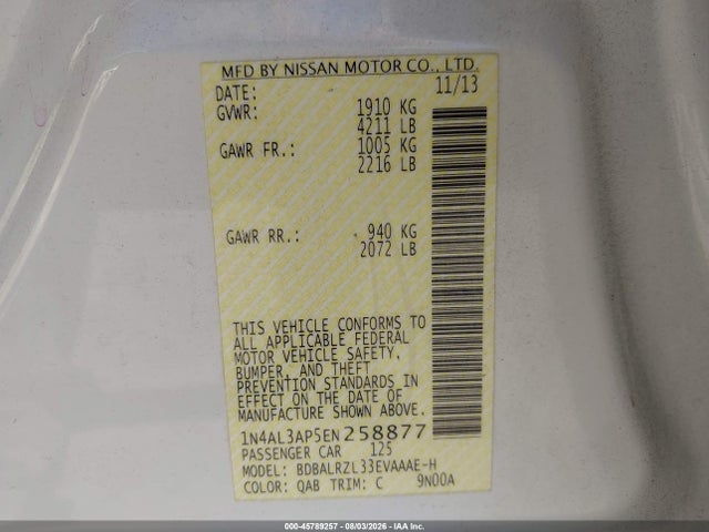 Nissan Altima 2.5 S 2014 1N4AL3AP5EN258877 Image 9