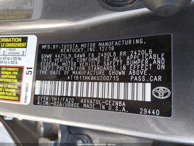 Toyota CAMRY LE 2019 4T1B11HK8KU200715 Image 9