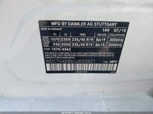 Продаж на аукціоні авто 2020 Mercedes-benz Gla 250, vin: WDCTG4EB6LU022621, номер лоту: 45789273