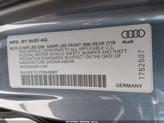 45789326 :رقم المزاد ، WAU2BCFU7SN049987 vin ، 2025 Audi All-new A5 Premium Plus Tfsi Quattro S Tronic مزاد بيع