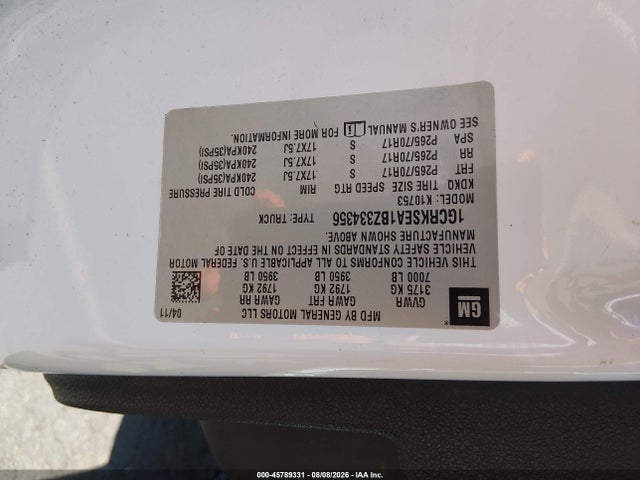 45789331 :رقم المزاد ، 1GCRKSEA1BZ334356 vin ، 2011 Chevrolet Silverado 1500 Lt مزاد بيع