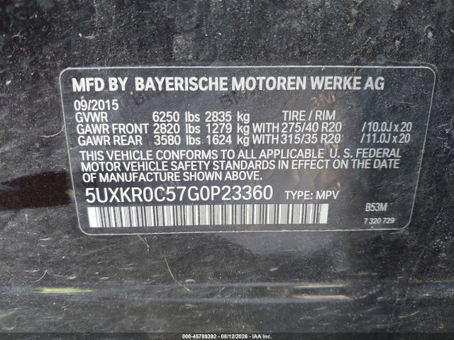 BMW X5 Xdrive35i 2016 5UXKR0C57G0P23360 Image 9