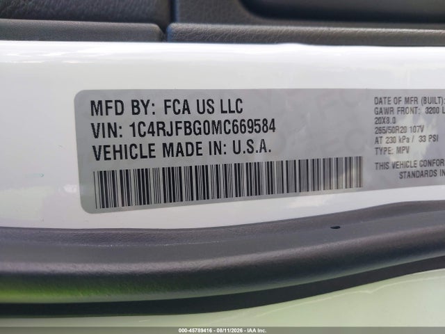 Aukcja sprzedaży 2021 Jeep Grand Cherokee Limited X 4x4, vin: 1C4RJFBG0MC669584, numer aukcji: 45789416