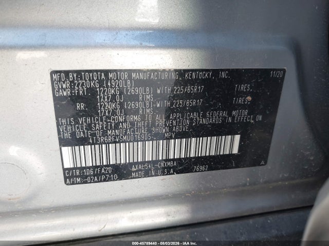 4T3R6RFV5MU016905 Toyota Rav4 Hybrid Xle
