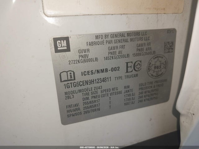 Продаж на аукціоні авто 2017 Gmc Canyon 4wd Sle, vin: 1GTG6CEN9H1234811, номер лоту: 45789500