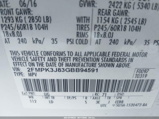 Ford EDGE SEL 2016 2FMPK3J83GBB94591 Image 9