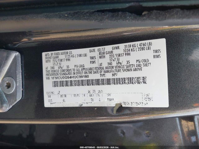 Ford ESCAPE SE 2017 1FMCU0G94HUC99160 Image 9