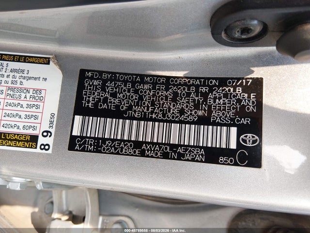 JTNB11HK8J3024589 Toyota CAMRY SE