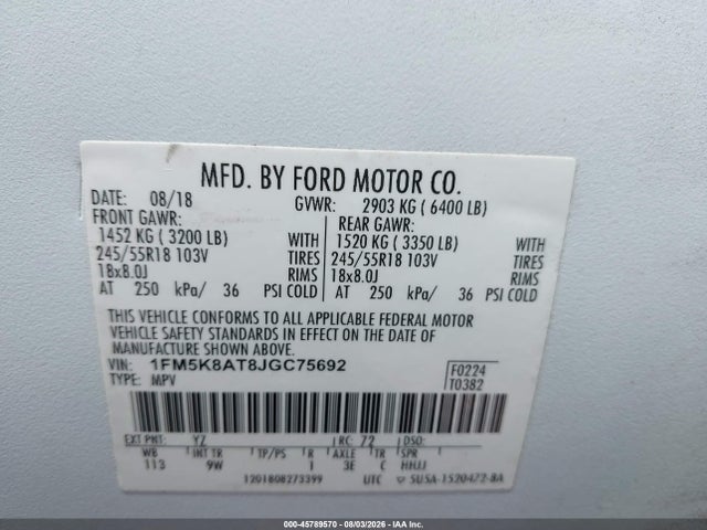 Продаж на аукціоні авто 2018 Ford Police Interceptor Utility, vin: 1FM5K8AT8JGC75692, номер лоту: 45789570