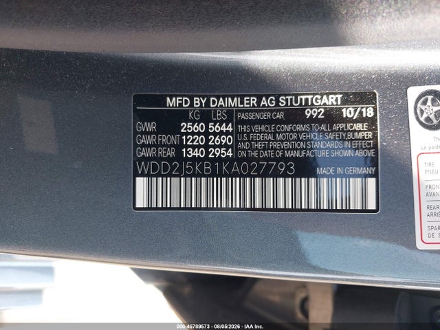 WDD2J5KB1KA027793 Mercedes-Benz Cls 450 4matic