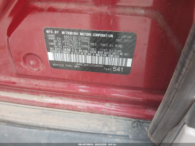 Aukcja sprzedaży 2018 Mitsubishi Outlander Se, vin: JA4AZ3A37JZ036540, numer aukcji: 45789635