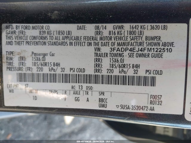 Ford FIESTA SE 2015 3FADP4EJ4FM122510 Image 9