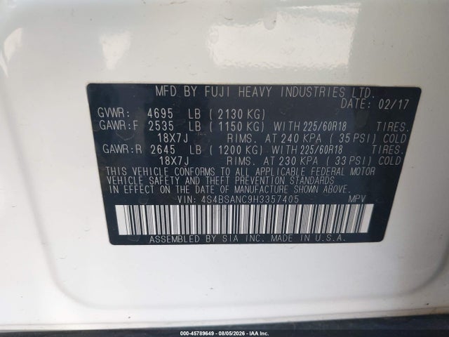 4S4BSANC9H3357405 Subaru Outback 2.5i Limited