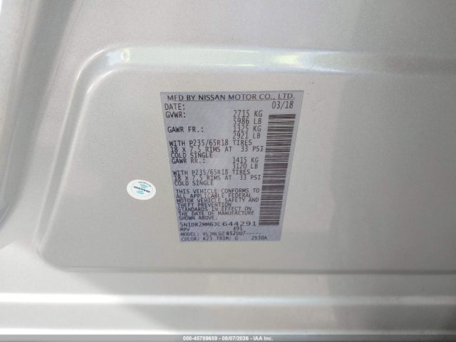 Nissan Pathfinder Sl 2018 5N1DR2MM6JC644291 Image 9