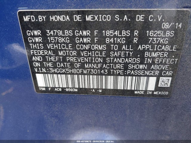 3HGGK5H80FM730143 Honda Fit Ex/ex-l