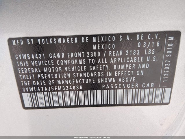 2015 Volkswagen Jetta 2.0l Tdi Se მანქანა იყიდება აუქციონზე, vin: 3VWLA7AJ5FM324686, აუქციონის ნომერი: 45789689