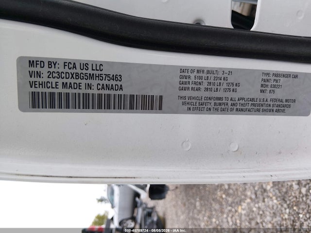 45789724 :رقم المزاد ، 2C3CDXBG5MH575463 vin ، 2021 Dodge Charger Sxt Rwd مزاد بيع