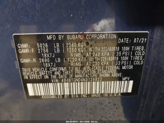 Продажа на аукционе авто 2022 Subaru Outback Limited Xt, vin: 4S4BTGND4N3126822, номер лота: 45789731