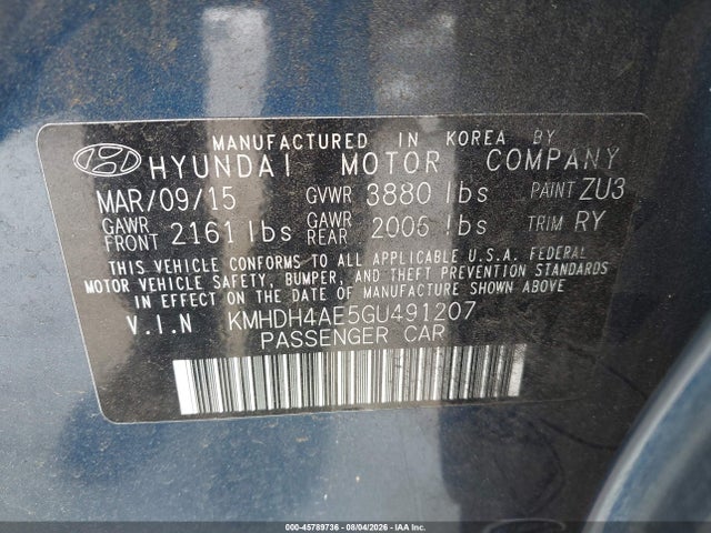 Продажа на аукционе авто 2016 Hyundai Elantra Value Edition, vin: KMHDH4AE5GU491207, номер лота: 45789736