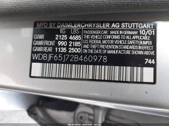 Продажа на аукционе авто 2002 Mercedes-benz E 320 Special Edition, vin: WDBJF65J72B460978, номер лота: 45789745
