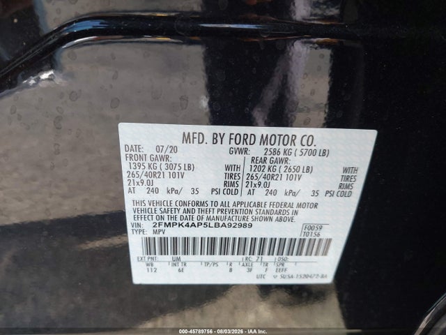 Ford EDGE ST 2020 2FMPK4AP5LBA92989 Image 9