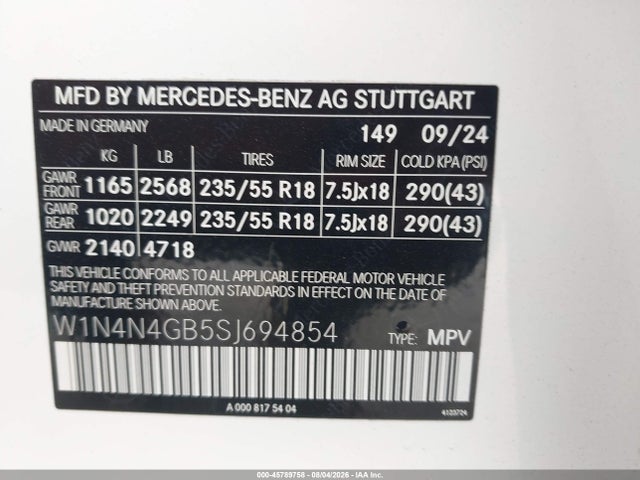 Aukcja sprzedaży 2025 Mercedes-benz Gla 250 4matic, vin: W1N4N4GB5SJ694854, numer aukcji: 45789758